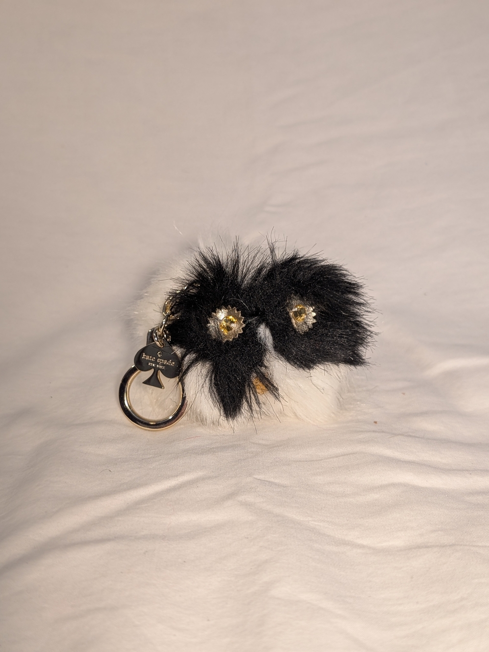 kate spade Black & White Owl Fur Pom Pom Keychain